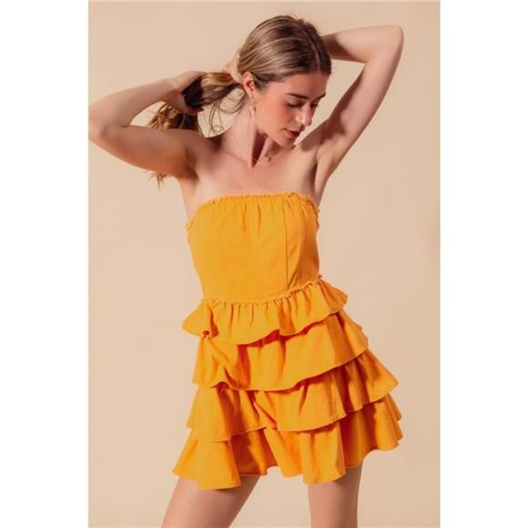 SO ME Strapless Ruffle Layered Game Day Cheer Up Dress - Picture 2 of 5